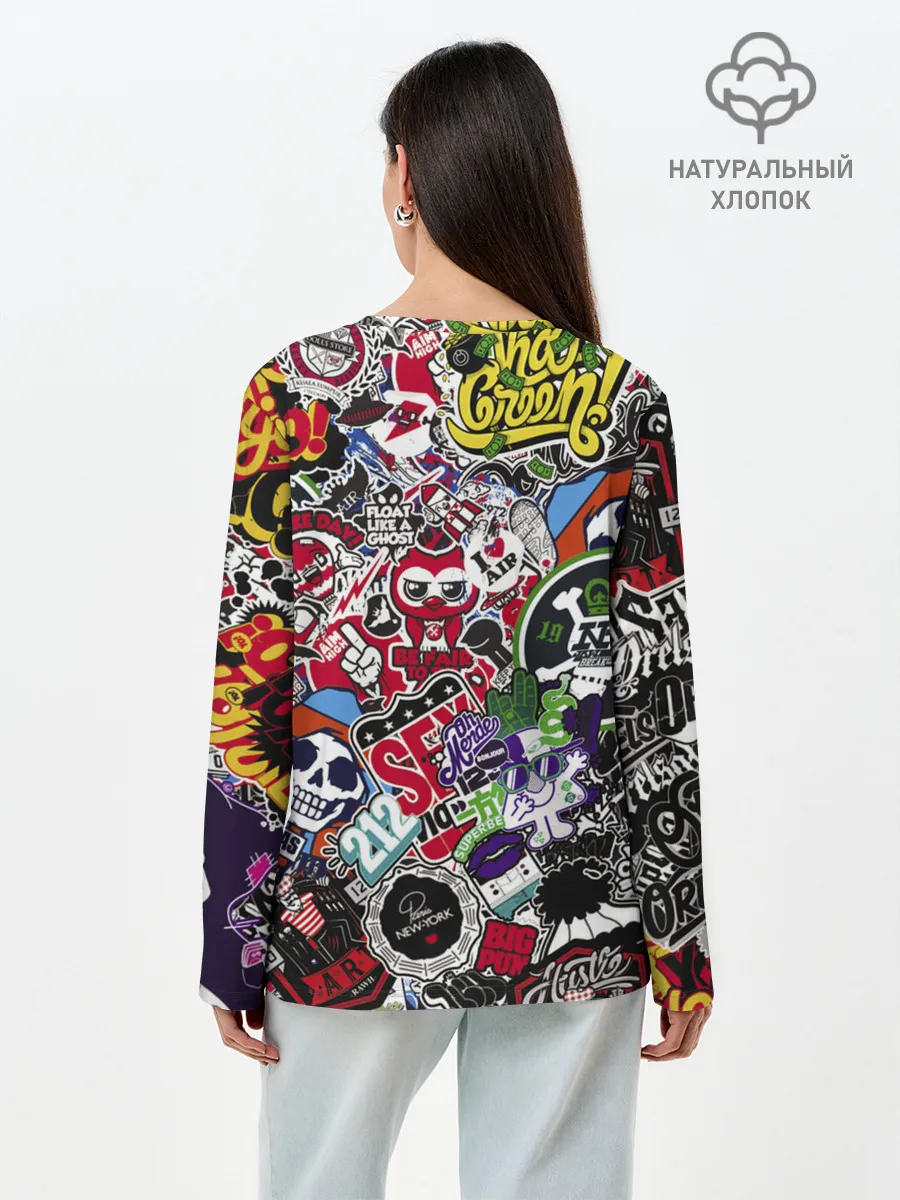 Лонгслив женский. Хлопок / Stickerbombing New York