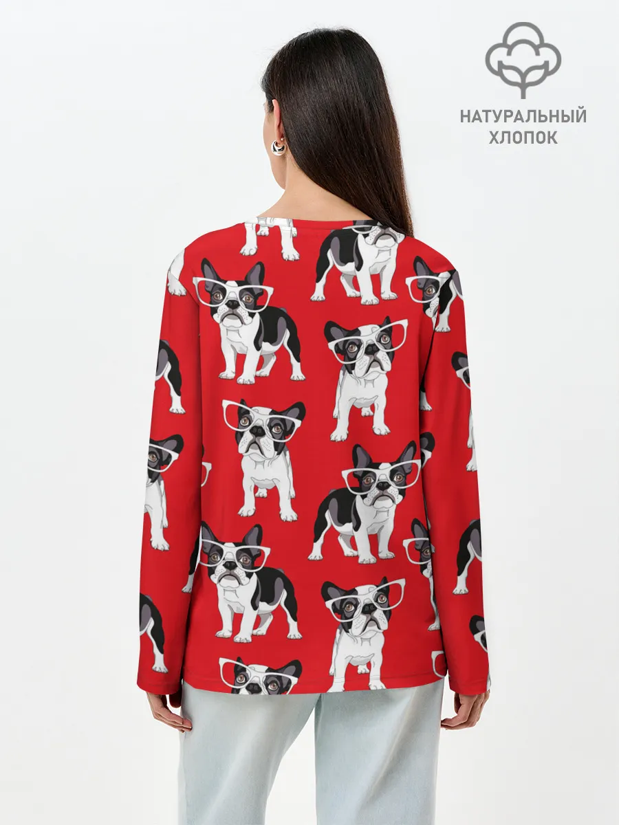 Лонгслив женский. Хлопок / Французские бульдоги
