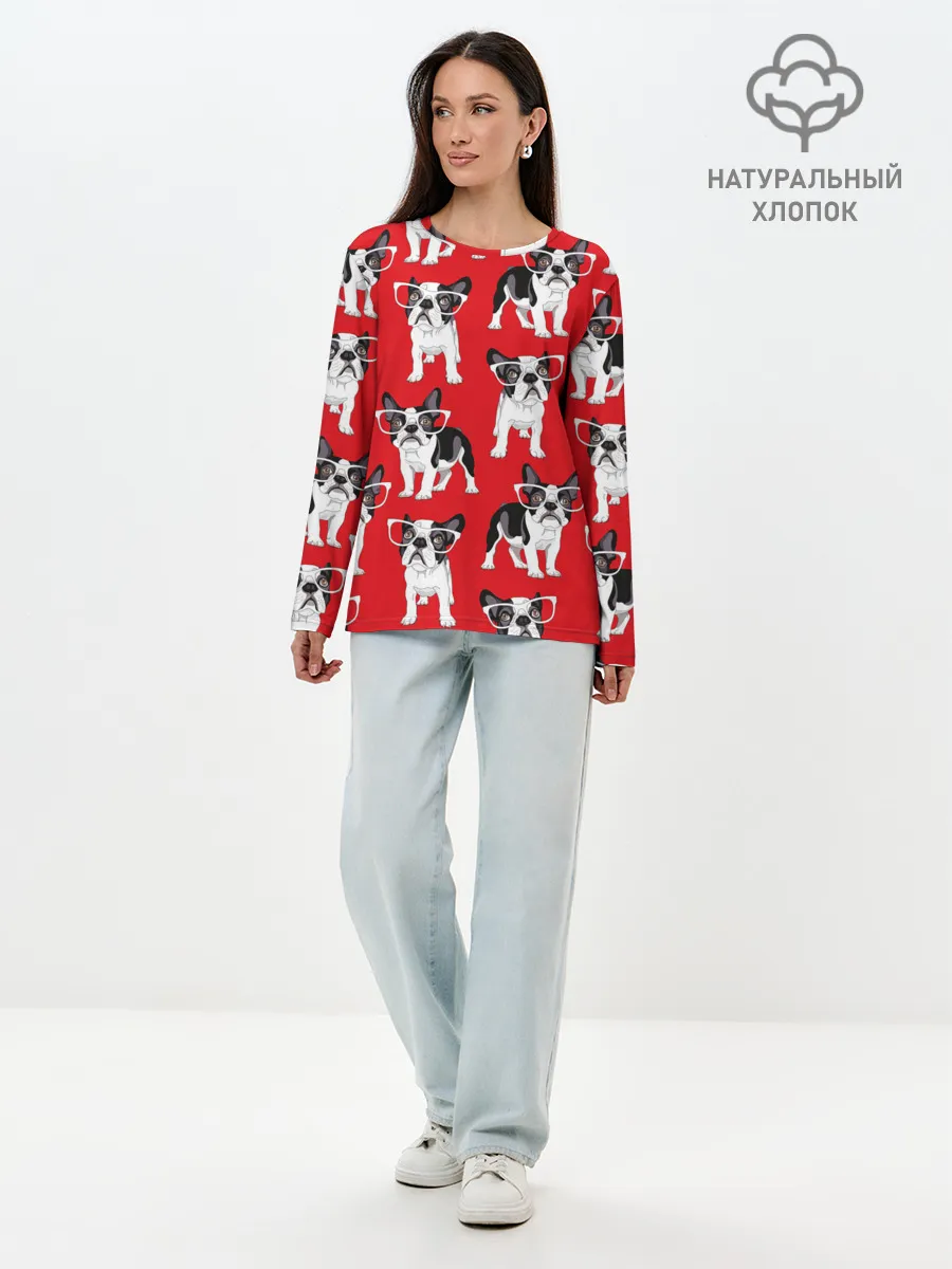 Лонгслив женский. Хлопок / Французские бульдоги