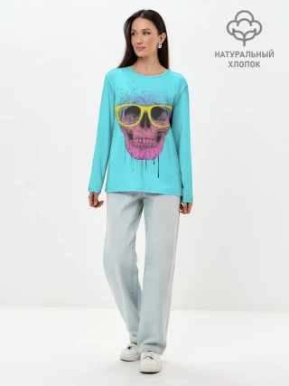 Лонгслив женский. Хлопок / Череп В Очках