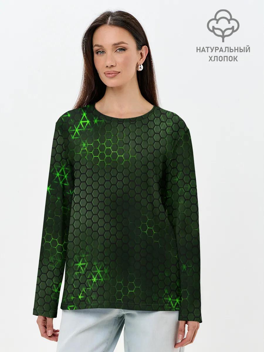 Лонгслив женский. Хлопок / ЗЕЛЕНАЯ БРОНЯ / GREEN STEEL