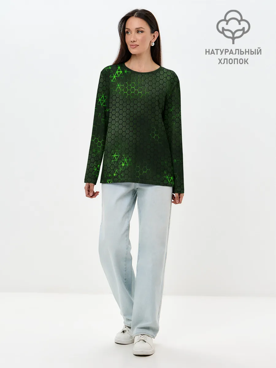 Лонгслив женский. Хлопок / ЗЕЛЕНАЯ БРОНЯ / GREEN STEEL