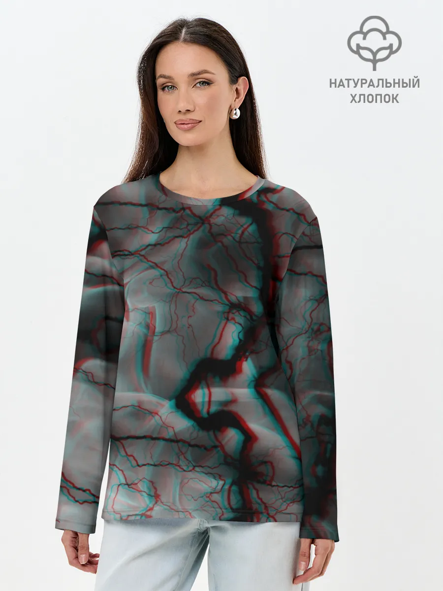 Лонгслив женский. Хлопок / МОЛНИИ GLITCH
