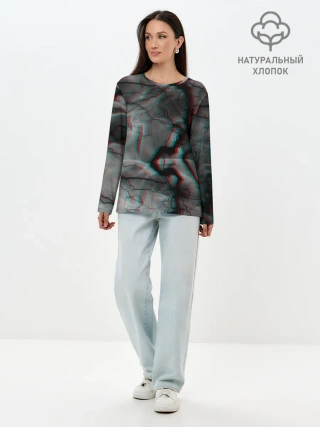 Лонгслив женский. Хлопок / МОЛНИИ GLITCH