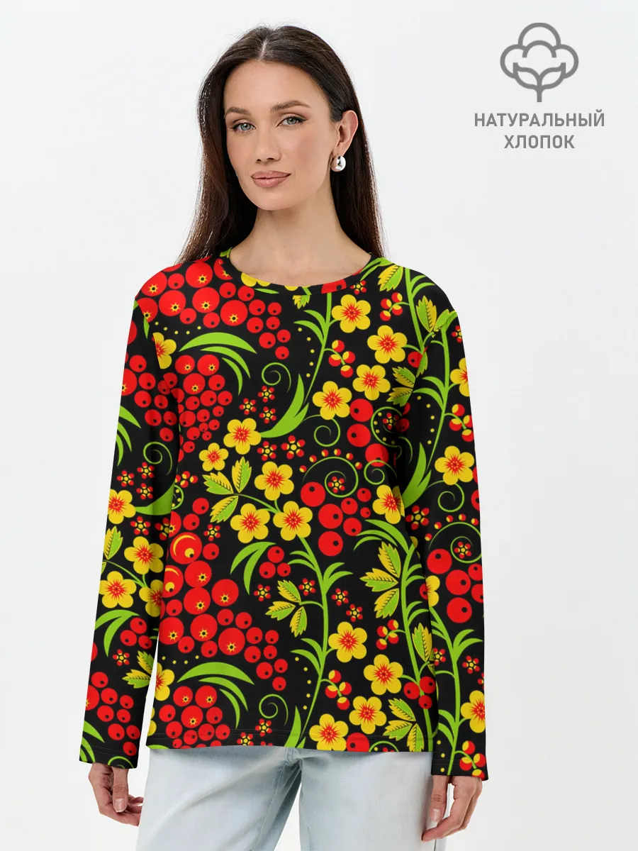 Лонгслив женский. Хлопок / Хохлома