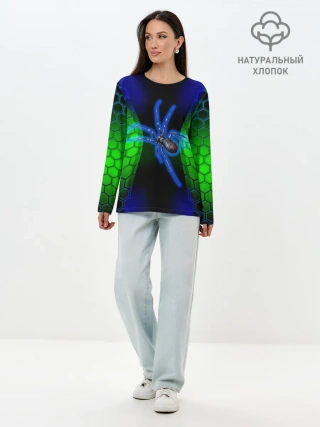 Лонгслив женский. Хлопок / Паук на ночной охоте