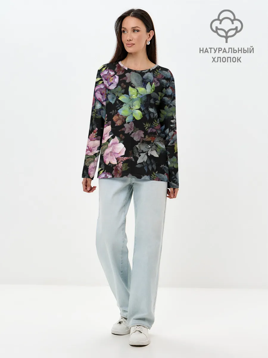 Лонгслив женский. Хлопок / Цветочный сад