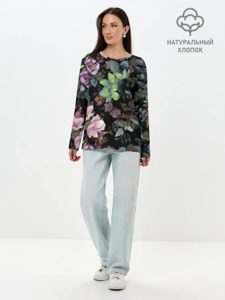 Лонгслив женский. Хлопок / Цветочный сад