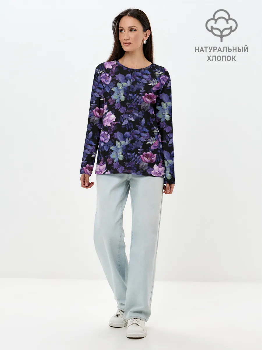 Лонгслив женский. Хлопок / Цветочный сад