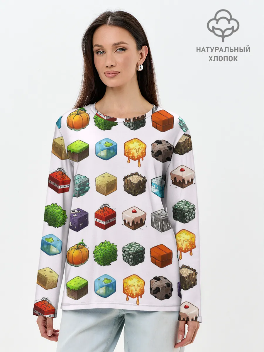 Лонгслив женский. Хлопок / Minecraft