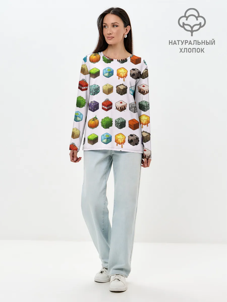 Лонгслив женский. Хлопок / Minecraft