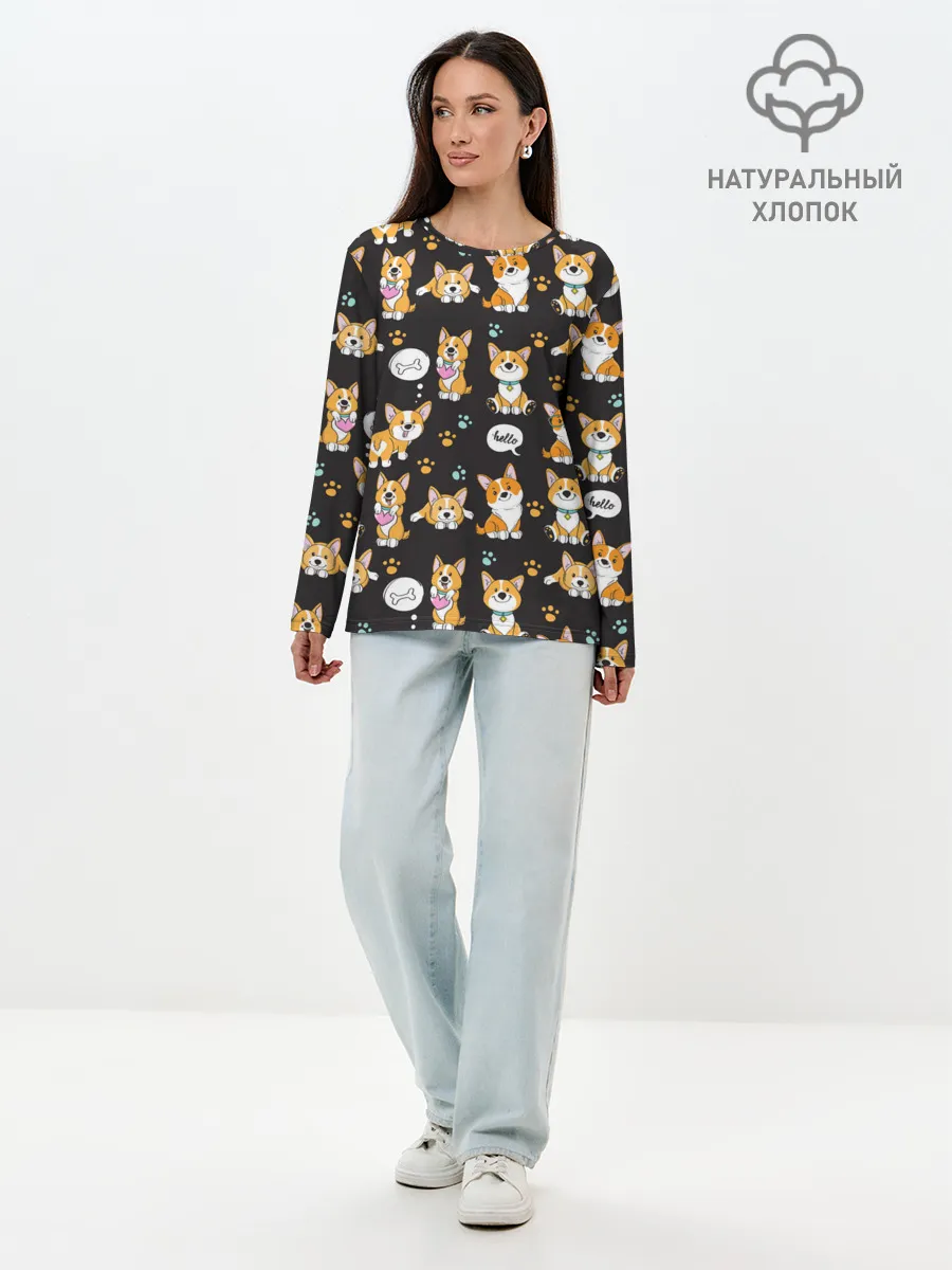 Лонгслив женский. Хлопок / Милые пёсики