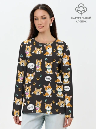 Лонгслив женский. Хлопок / Милые пёсики