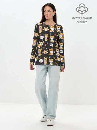 Лонгслив женский. Хлопок / Милые пёсики