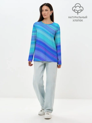 Лонгслив женский. Хлопок / Абстракция. Влны.