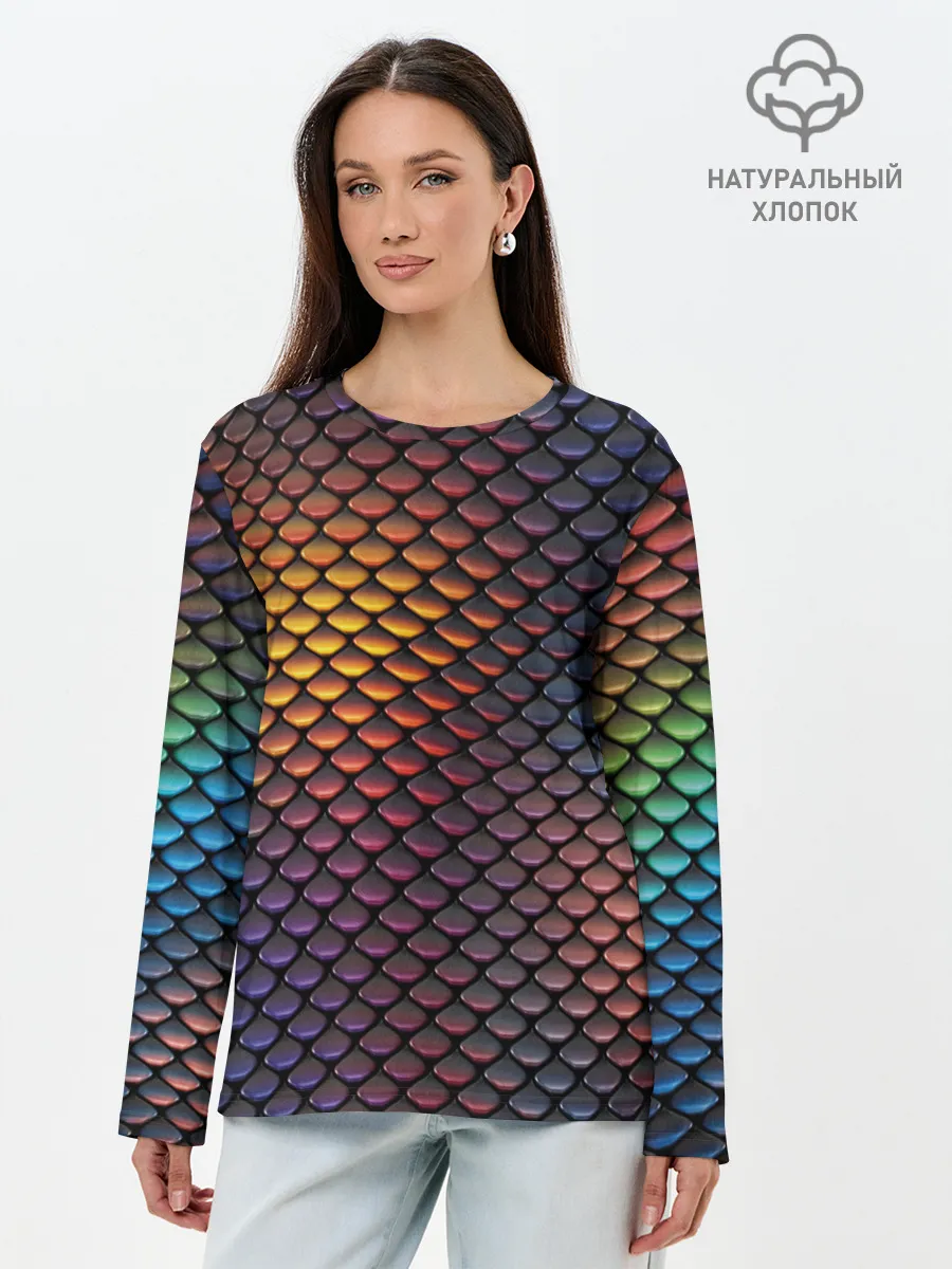 Лонгслив женский. Хлопок / Радужная чешуя
