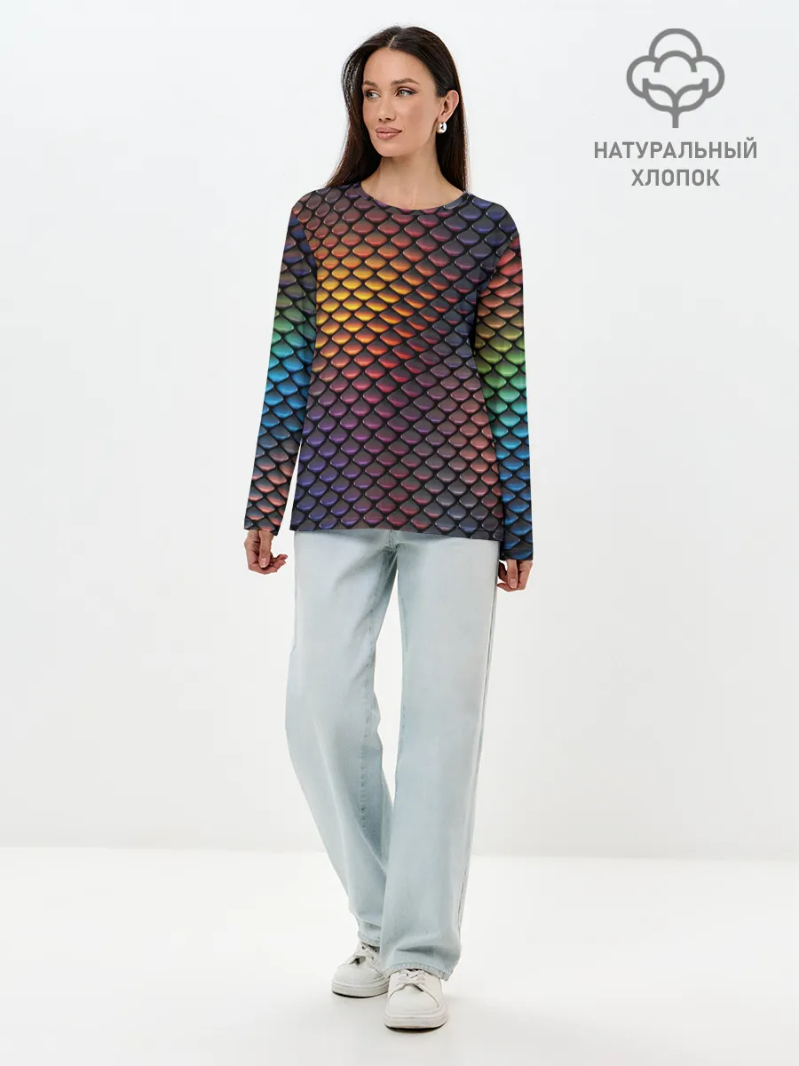 Лонгслив женский. Хлопок / Радужная чешуя