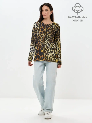 Лонгслив женский. Хлопок / Шкура леопарда