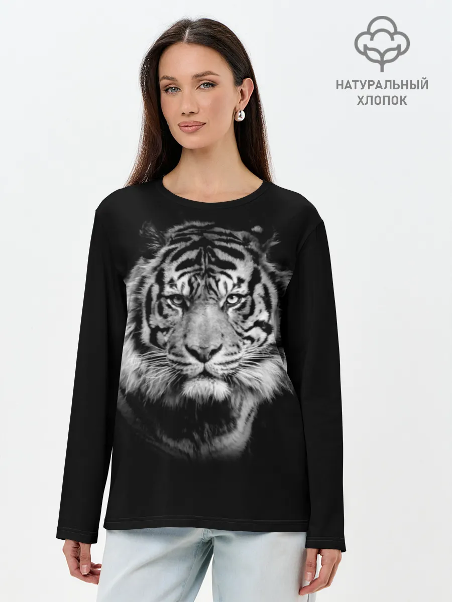 Лонгслив женский. Хлопок / Тигр