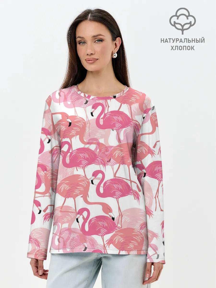 Лонгслив женский. Хлопок / Фламинго
