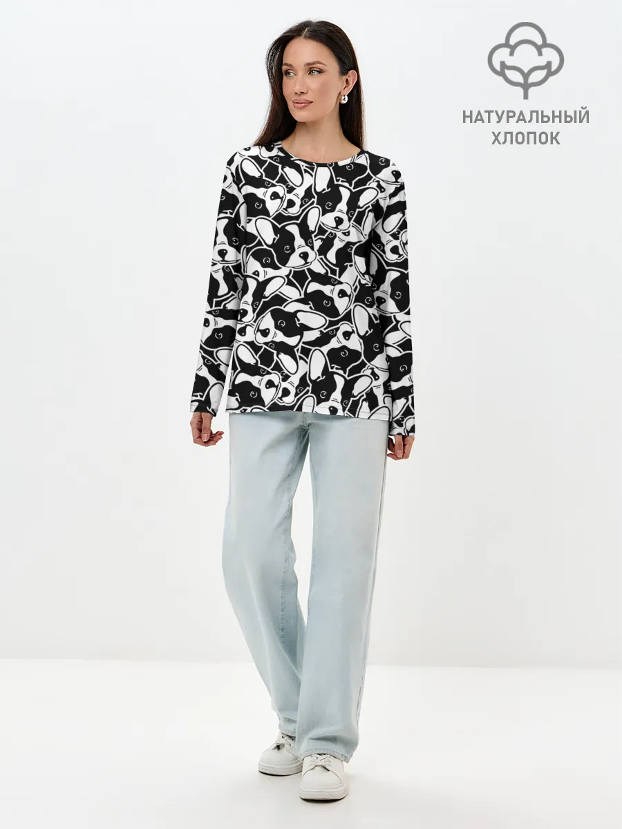 Лонгслив женский. Хлопок / Забавные собаки