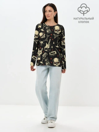 Лонгслив женский. Хлопок / Гранж с черепами