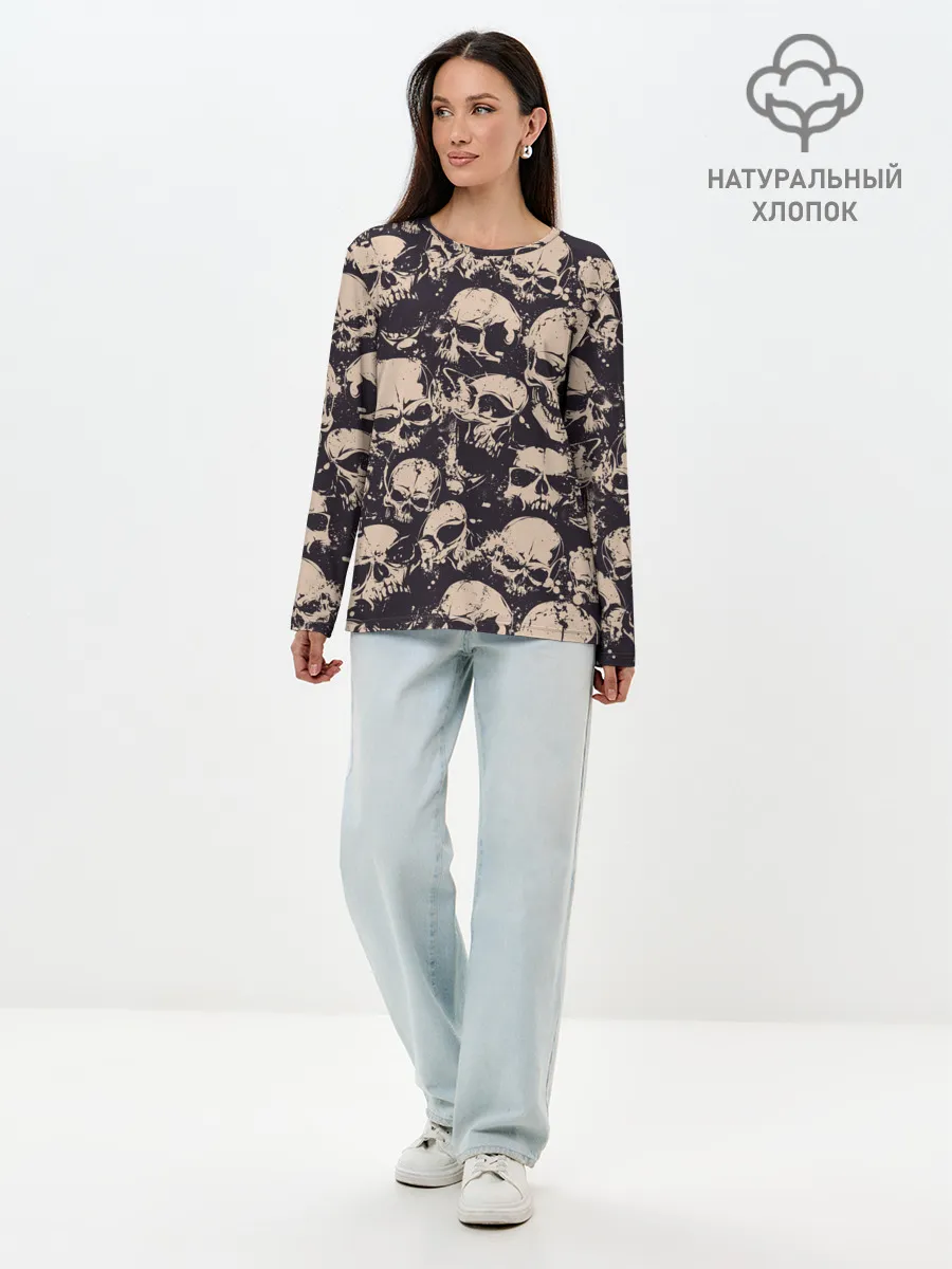 Лонгслив женский. Хлопок / Черепа