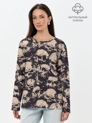Лонгслив женский. Хлопок / Черепа