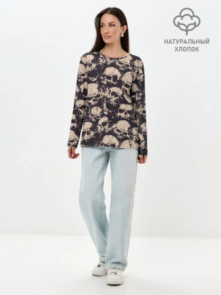 Лонгслив женский. Хлопок / Черепа