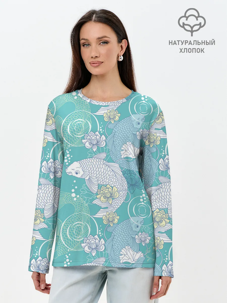 Лонгслив женский. Хлопок / Карпы Кои