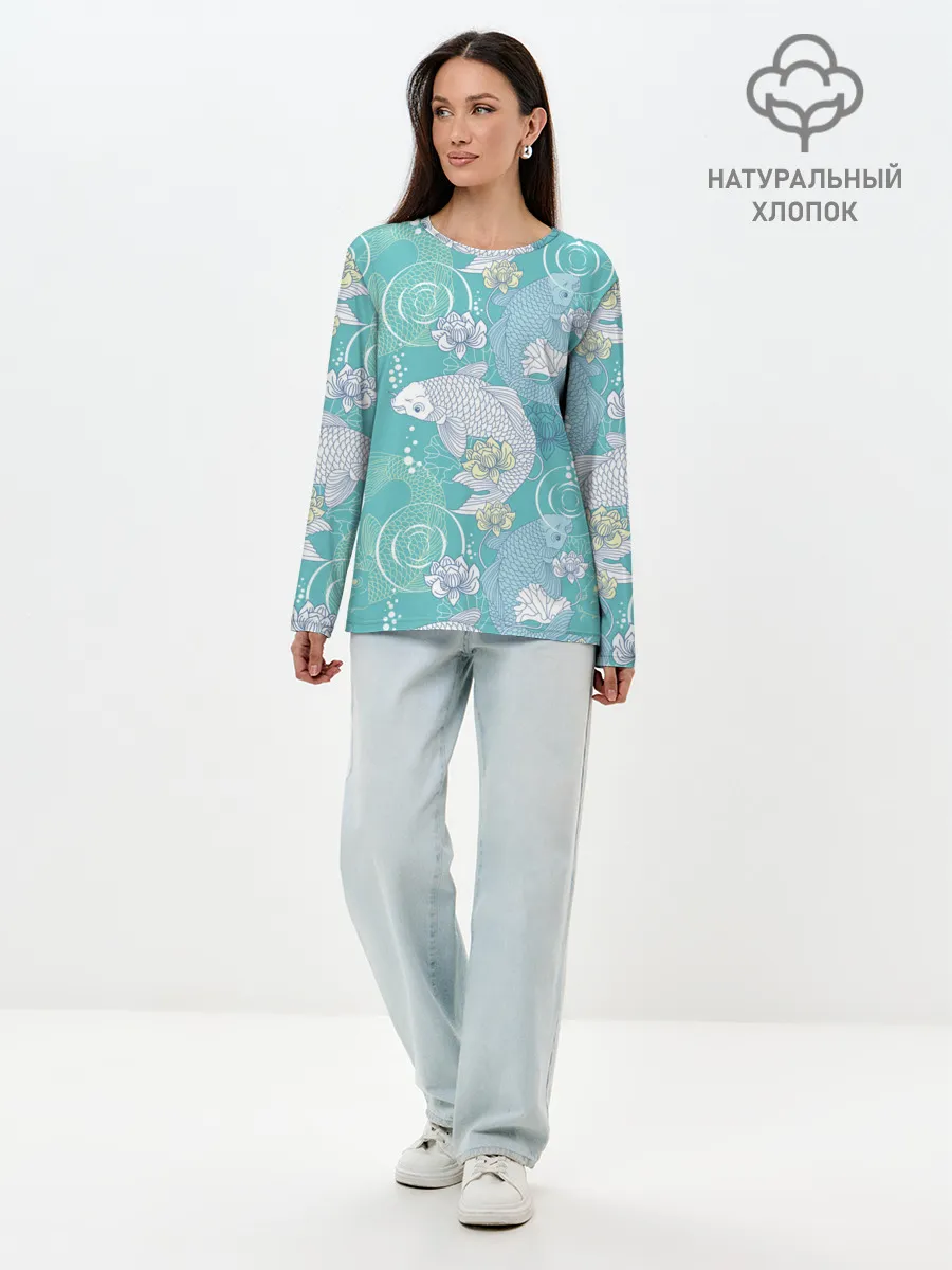 Лонгслив женский. Хлопок / Карпы Кои