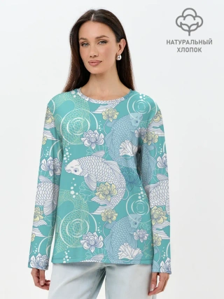 Лонгслив женский. Хлопок / Карпы Кои