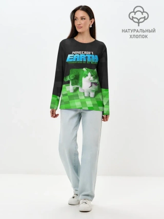 Лонгслив женский. Хлопок / Minecraft EARTH - Котик