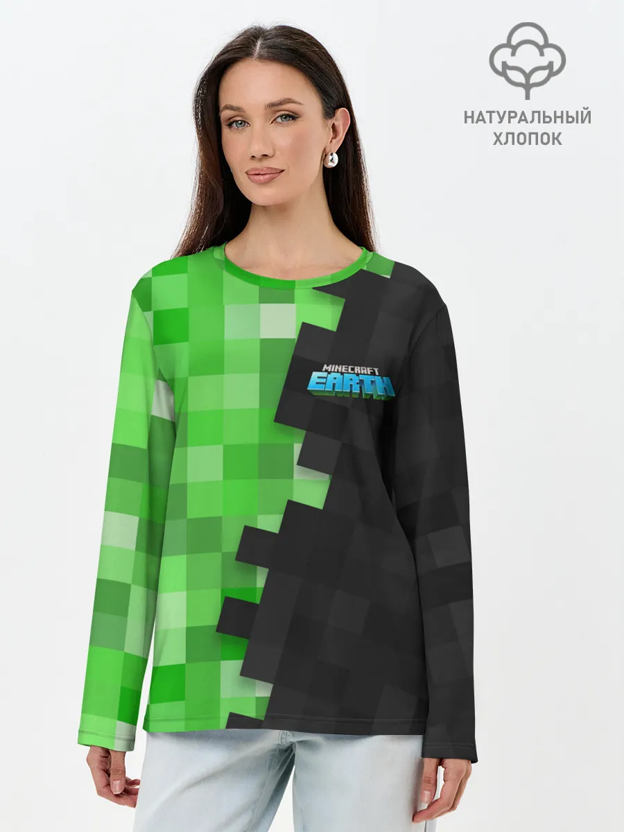 Лонгслив женский. Хлопок / Minecraft EARTH