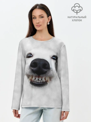 Лонгслив женский. Хлопок / Собака - улыбака