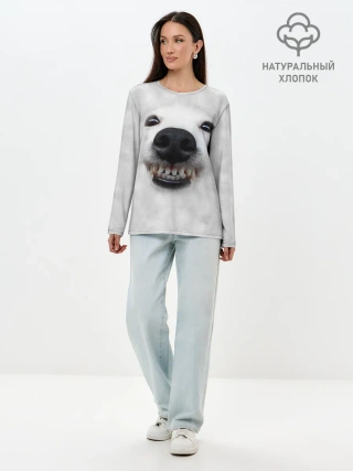 Лонгслив женский. Хлопок / Собака - улыбака