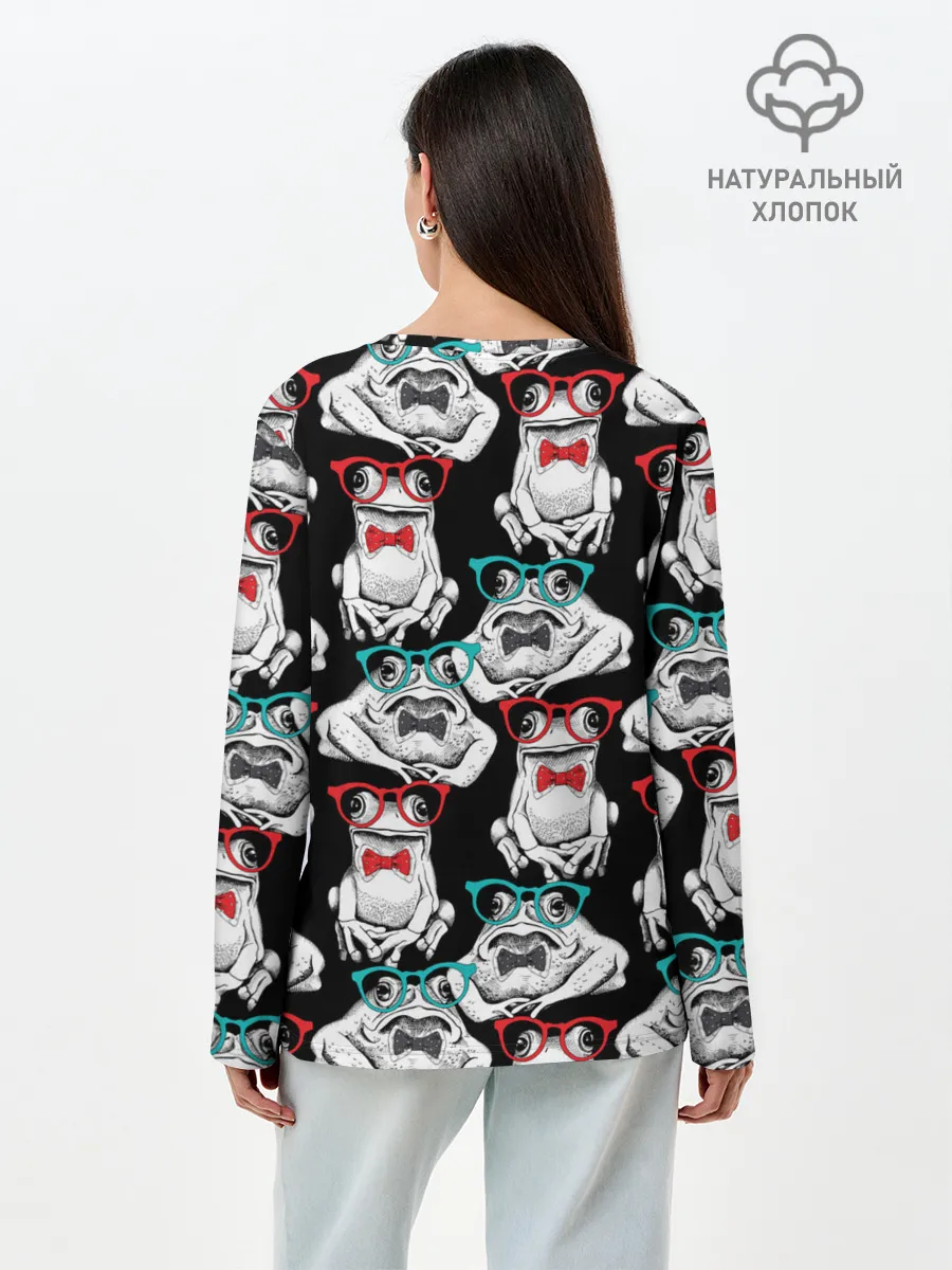 Лонгслив женский. Хлопок / Лягушки в очках