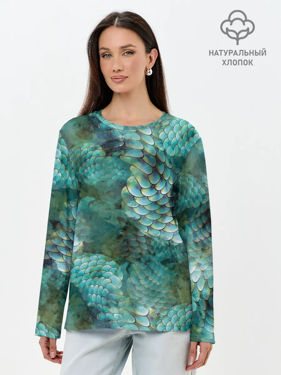 Лонгслив женский. Хлопок / Чешуя русалки