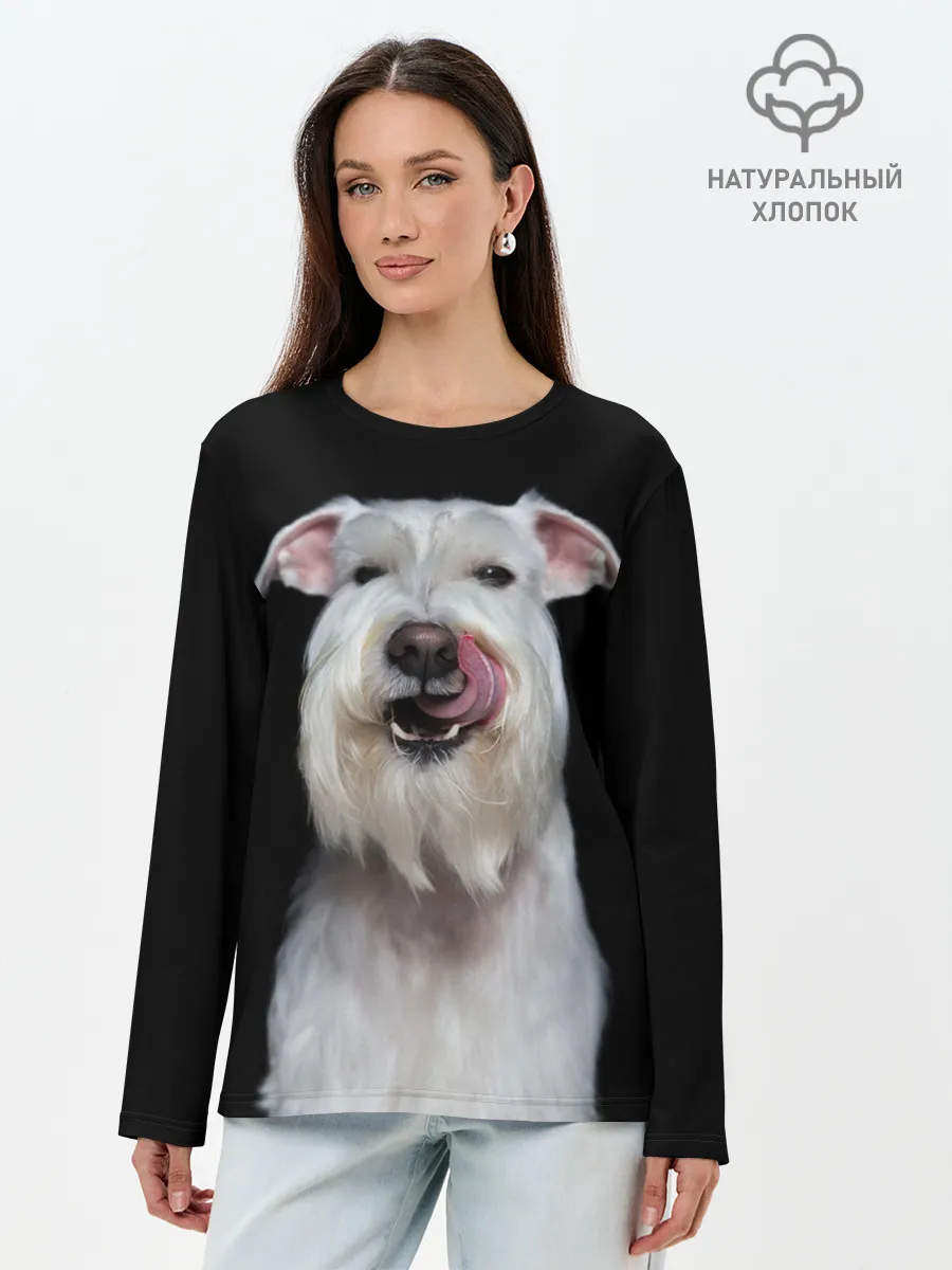 Лонгслив женский. Хлопок / Белый шнауцер