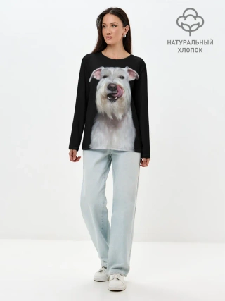 Лонгслив женский. Хлопок / Белый шнауцер