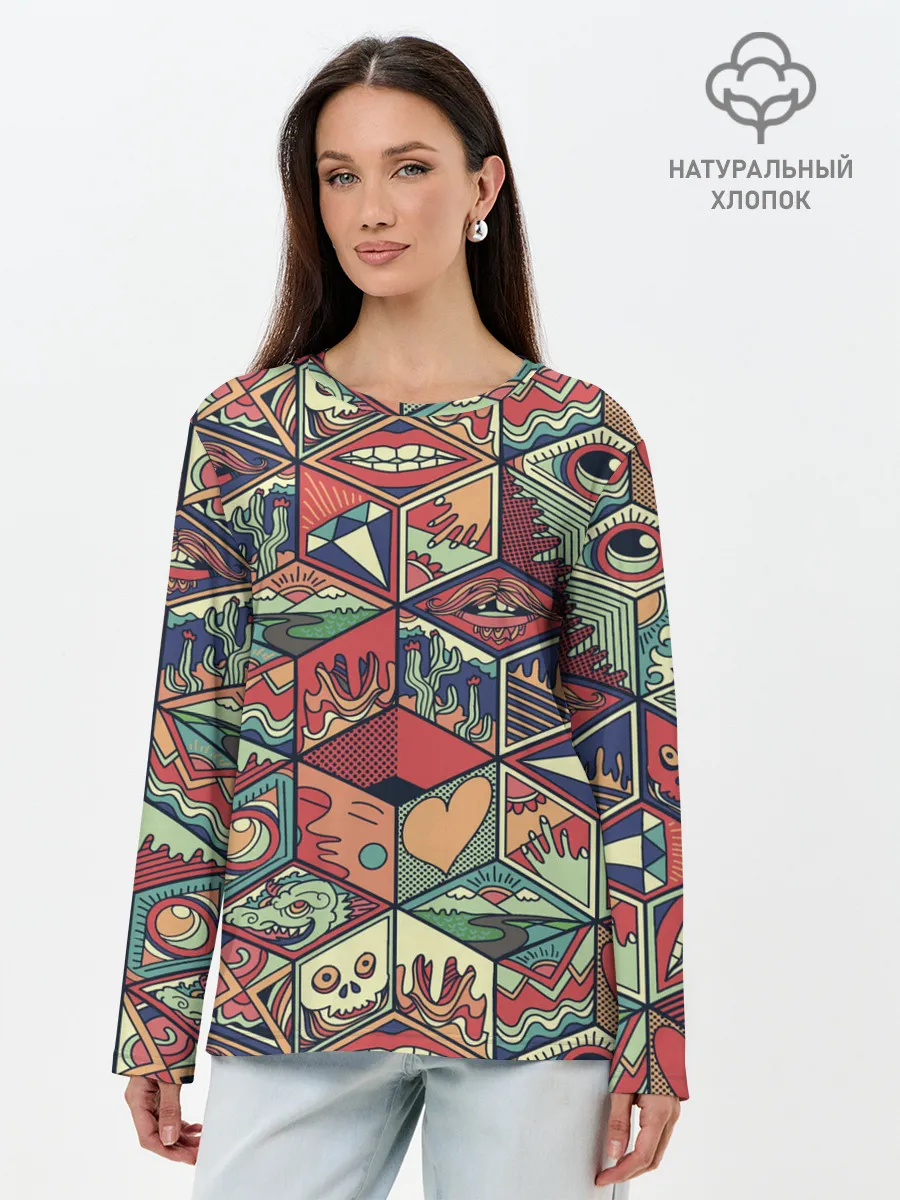Лонгслив женский. Хлопок / Психоделика