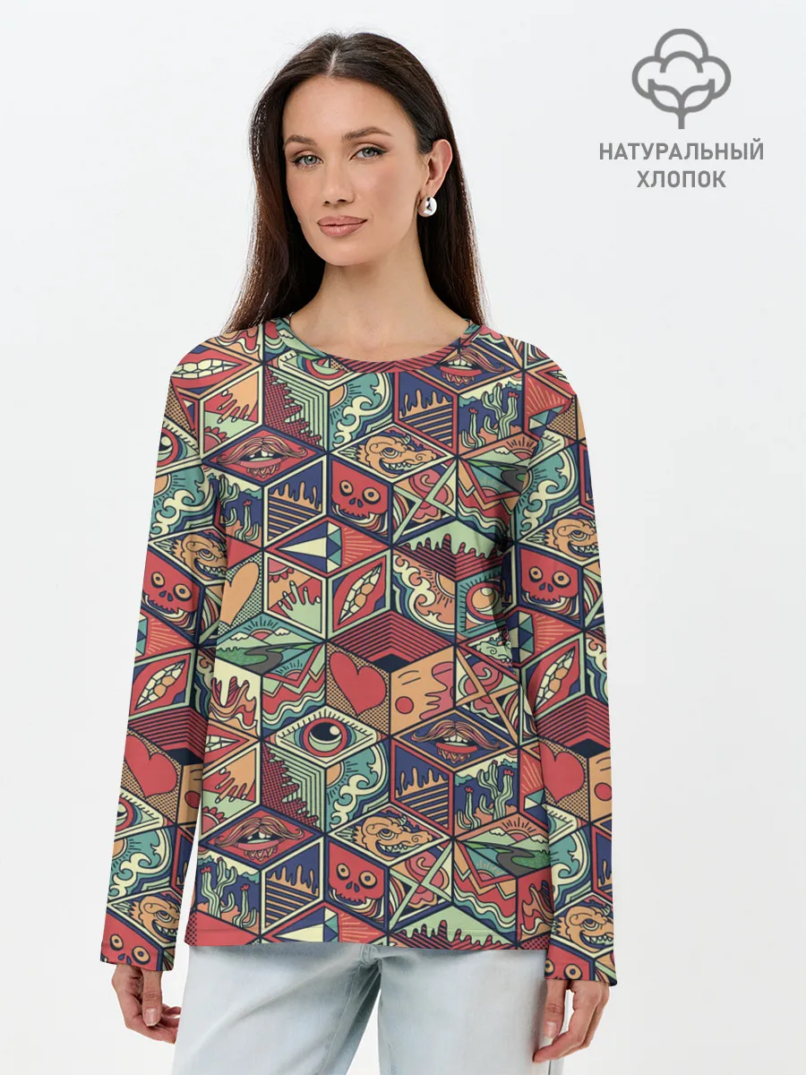 Лонгслив женский. Хлопок / Психоделика