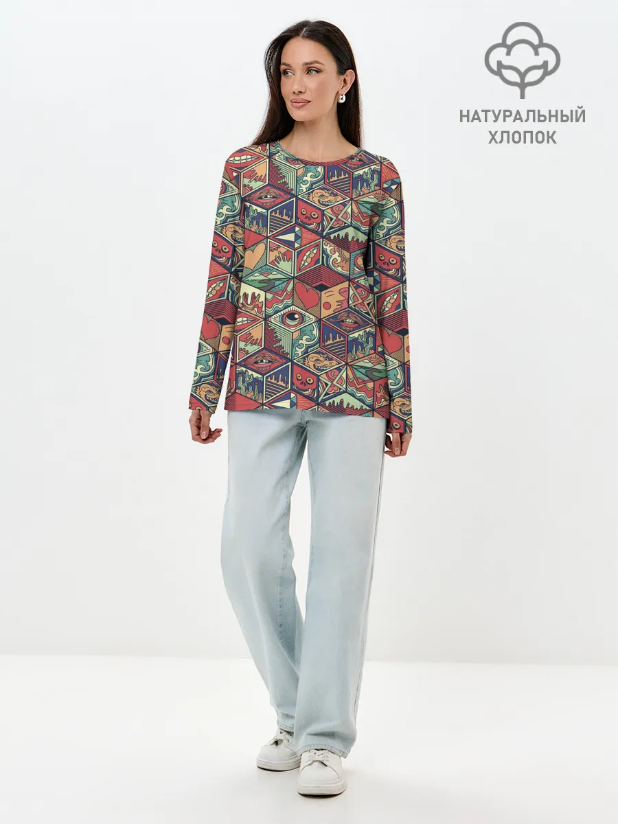 Лонгслив женский. Хлопок / Психоделика