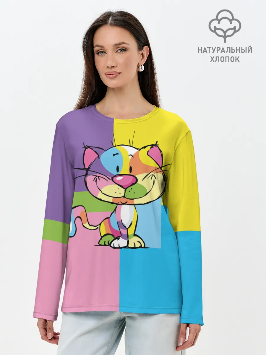 Лонгслив женский. Хлопок / Кот