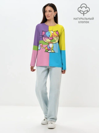 Лонгслив женский. Хлопок / Кот