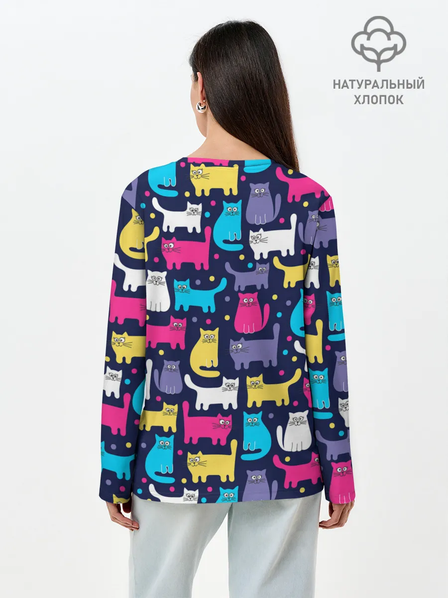 Лонгслив женский. Хлопок / Разноцветные котики