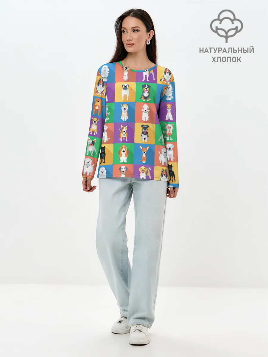 Лонгслив женский. Хлопок / Забавные собаки
