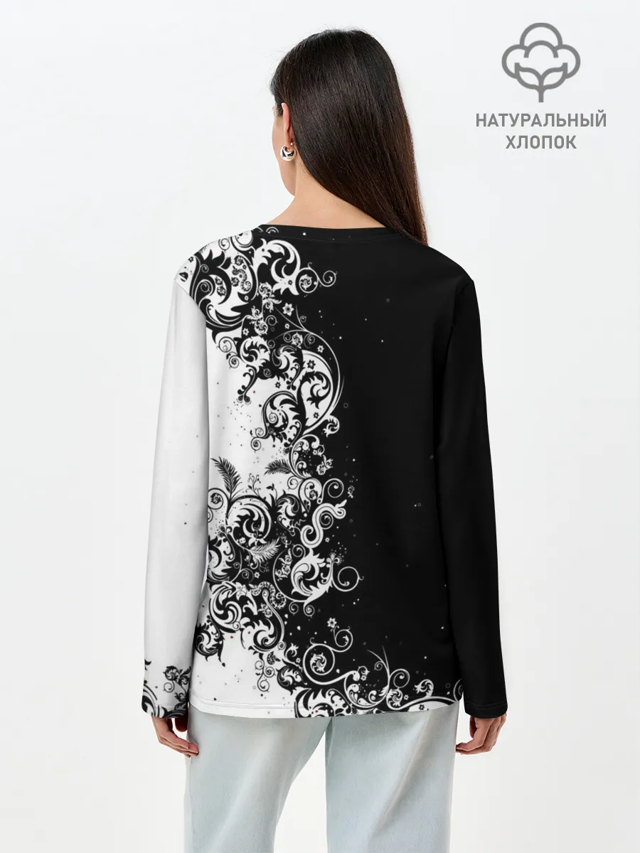 Лонгслив женский. Хлопок / Черно-белый узор.