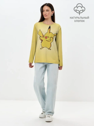 Лонгслив женский. Хлопок / Pikachu Pika Pika