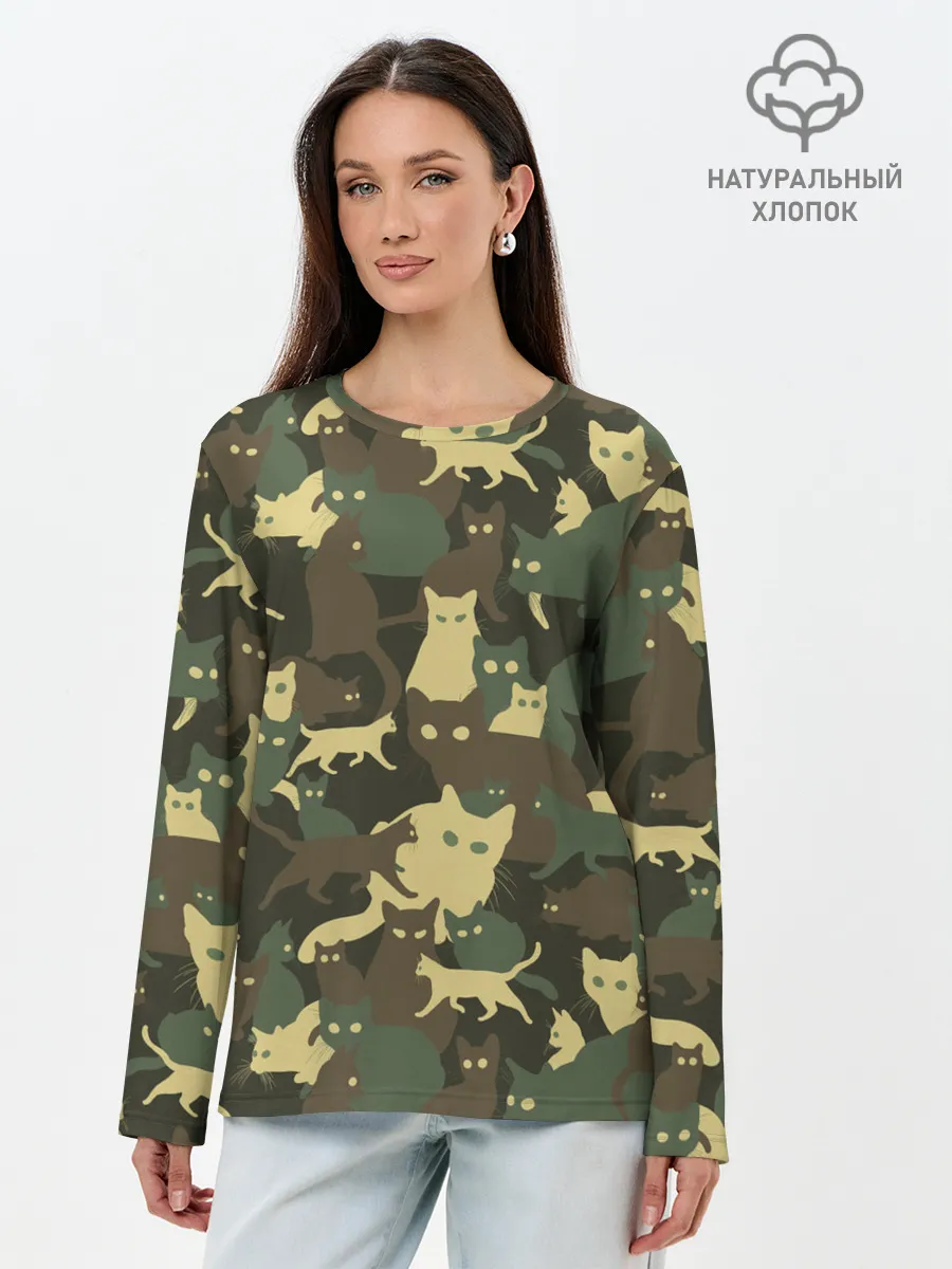 Лонгслив женский. Хлопок / Кошачий камуфляж